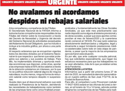 Desde FATIDA no avalamos ni acordamos despidos ni rebajas salariales